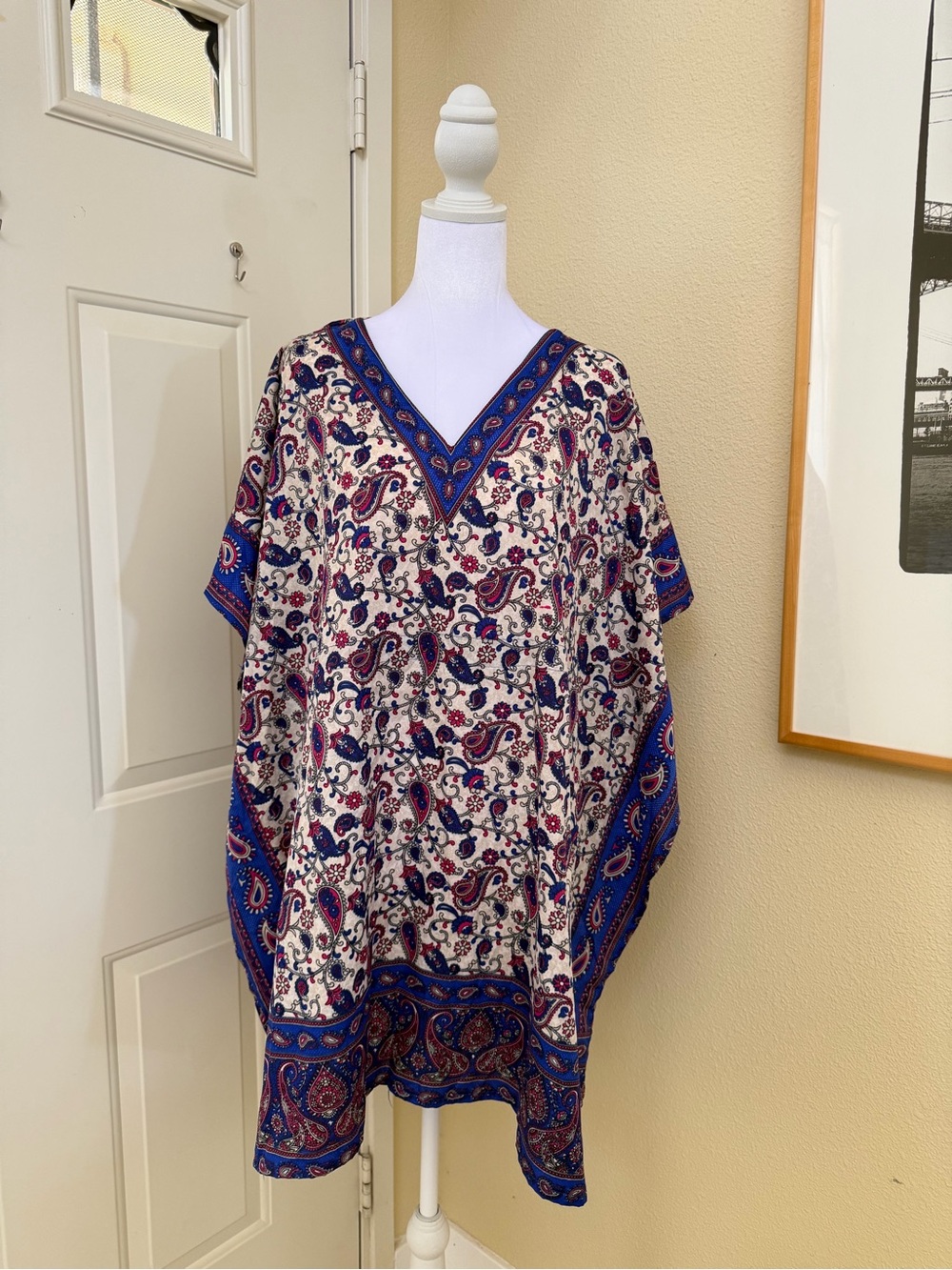 Blue Paisley Print Kaftan Dress One Size Fits All